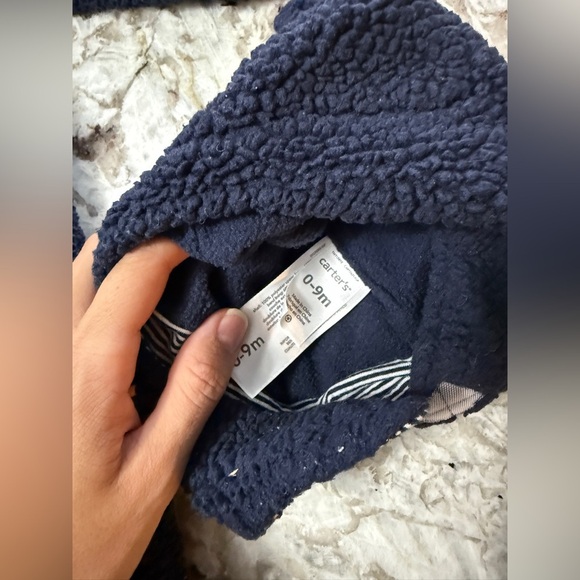 Carter's Navy Fleece Bear One Piece with Hat and Mittens 9m - Picture 3 of 8